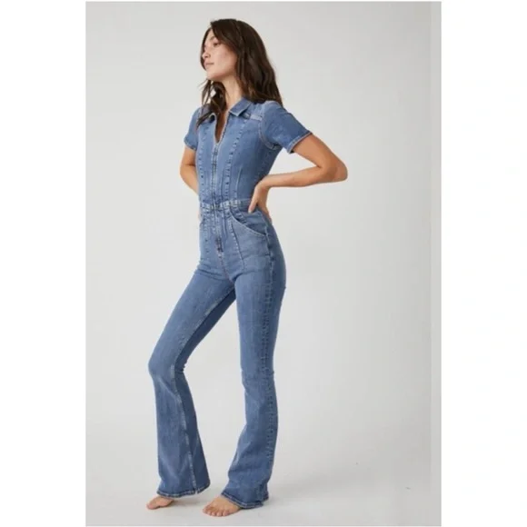 Free People We The Free Women's Jayde Flare Jumpsuit, Sunburst Blue, size XL - Picture 14 of 16